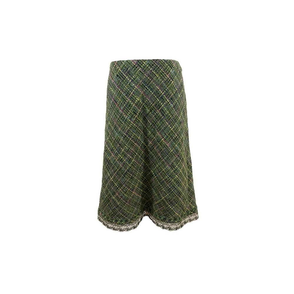 Vtg Y2K Express Green Tweed Skirt Lace Beaded Sz 6 Preppy Coquette Twee‎
